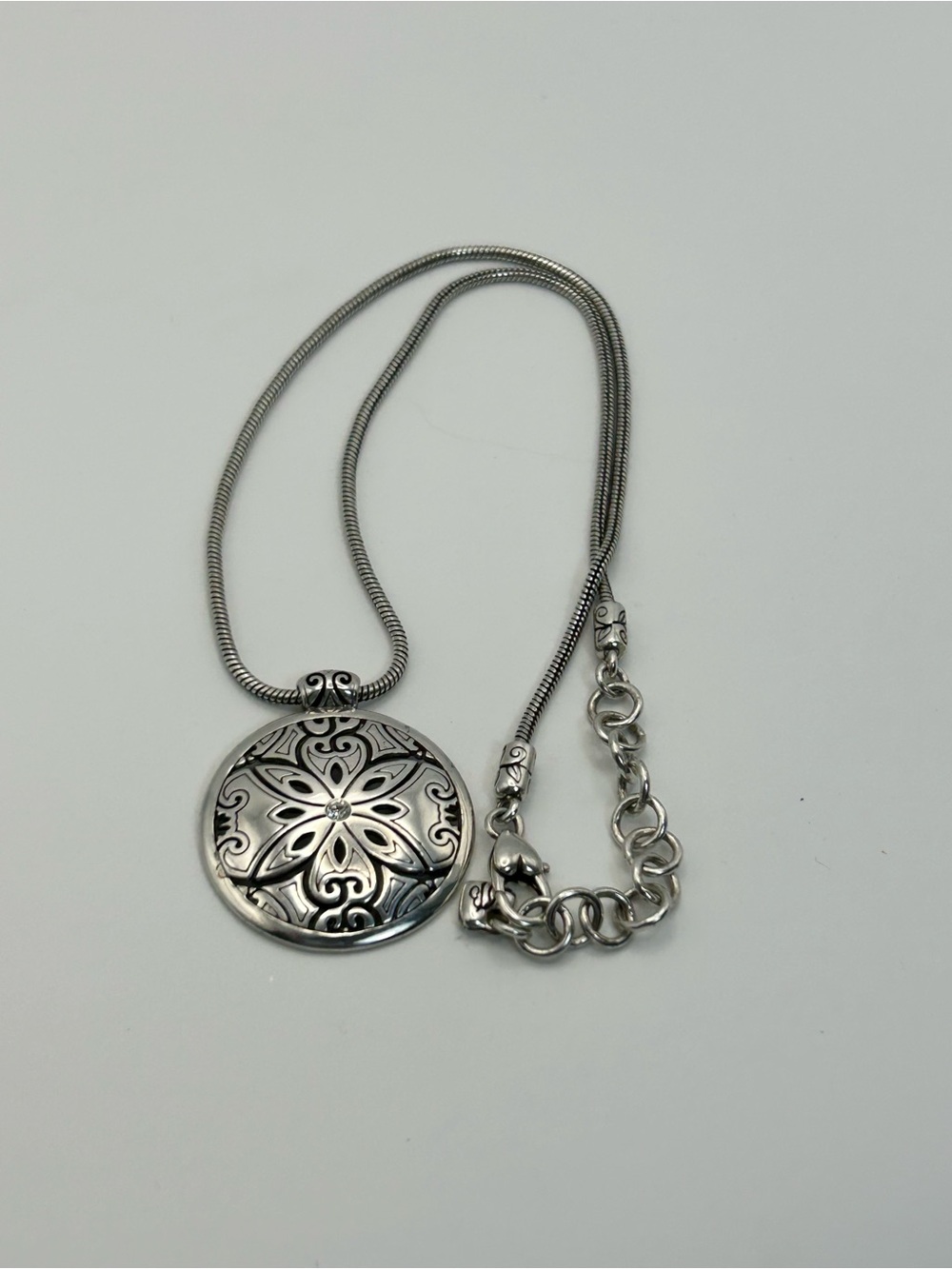 Brighton Florencia Pendant Necklace 18" Silver Plated Clear Crystal Floral - Picture 8 of 10